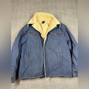 Vintage 70s Mens Roebucks Denim Sherpa Lined Truckers Jacket USA Size 46